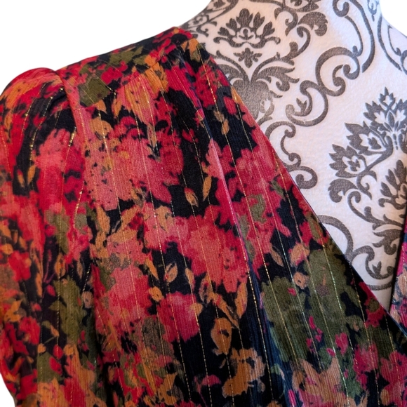 Sézane Armonie Dress Floral Faux Wrap Midi Red Pink Black Feminine Women's 38 - Picture 8 of 15